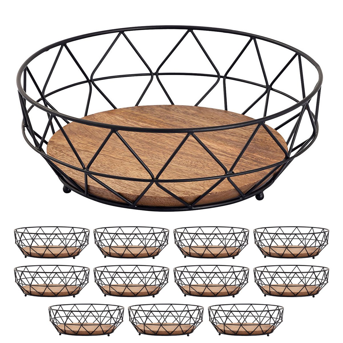 Fruitmand 12 delig ø 28 cm H 10 cm metalen broodmand fruitschaal rond neo metaal zwart