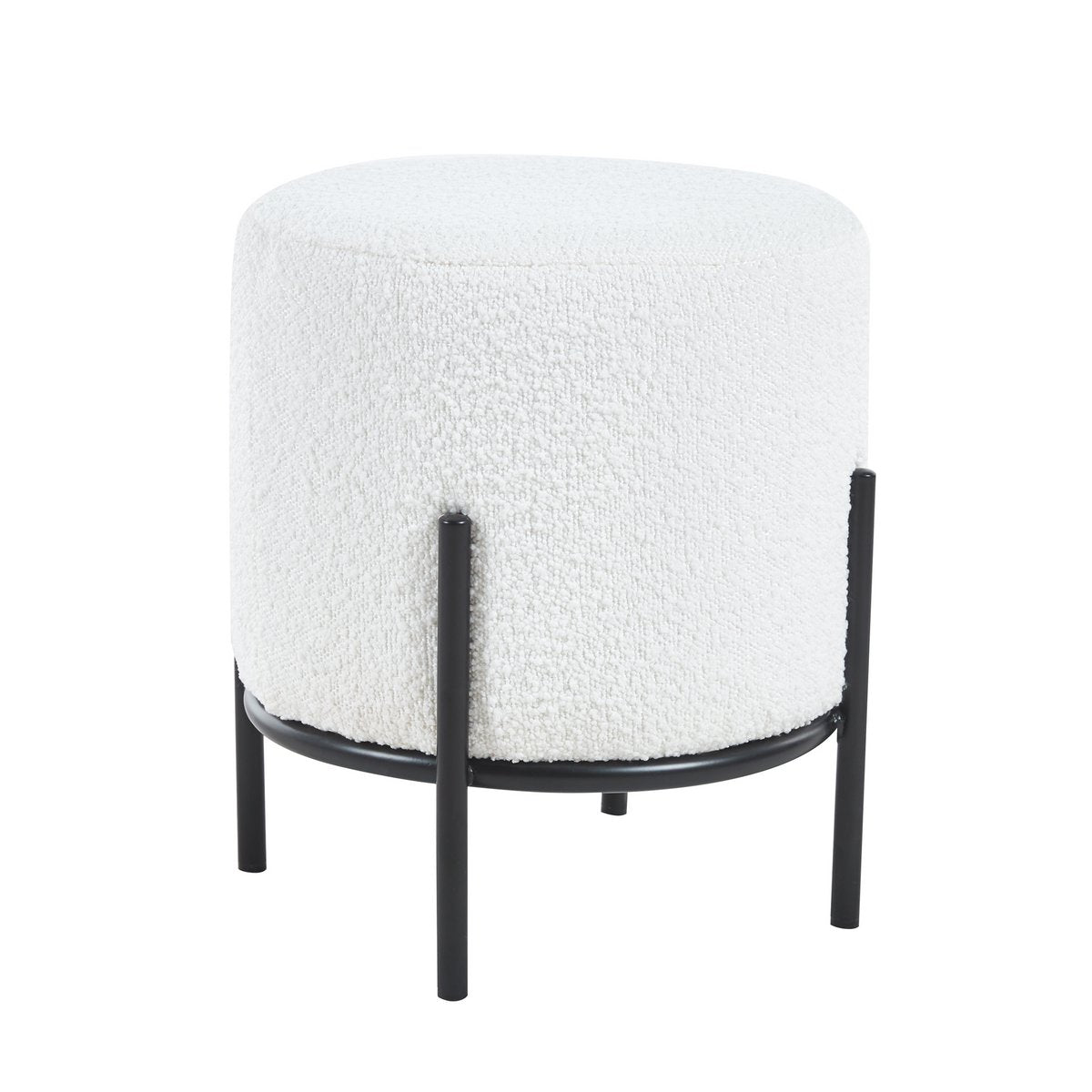 Gestoffeerde kruk Ø35 cm bouclé stof wit