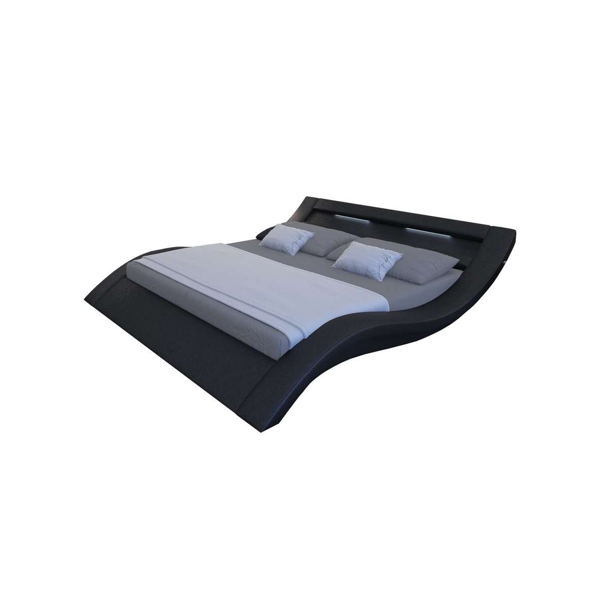 Gestoffeerd bed 140x200 cm LED zwart kunstleerlook