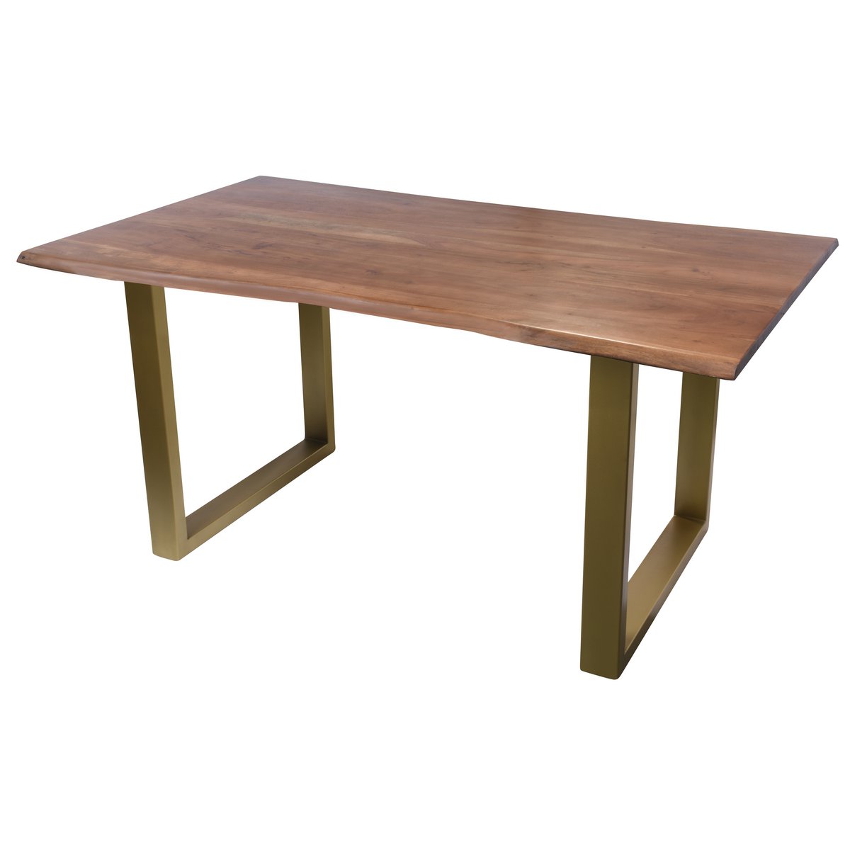 Tafel 160 x 85 cm, blad in walnoot kleur, frame in messing kleur