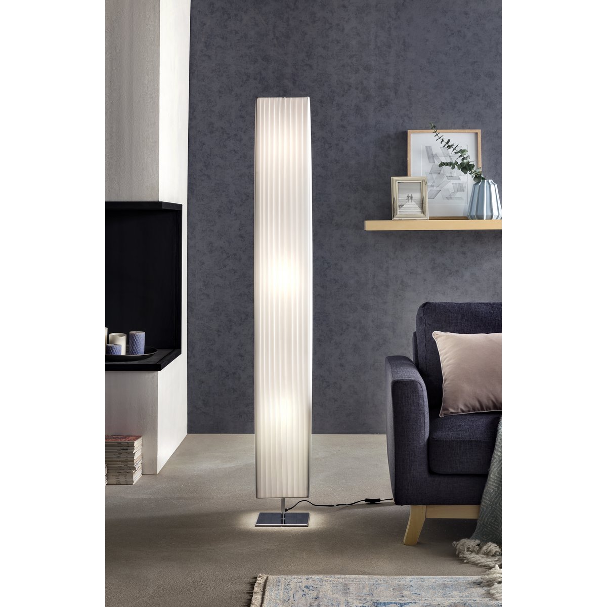 Vloerlamp 160 cm vierkant wit, chroom