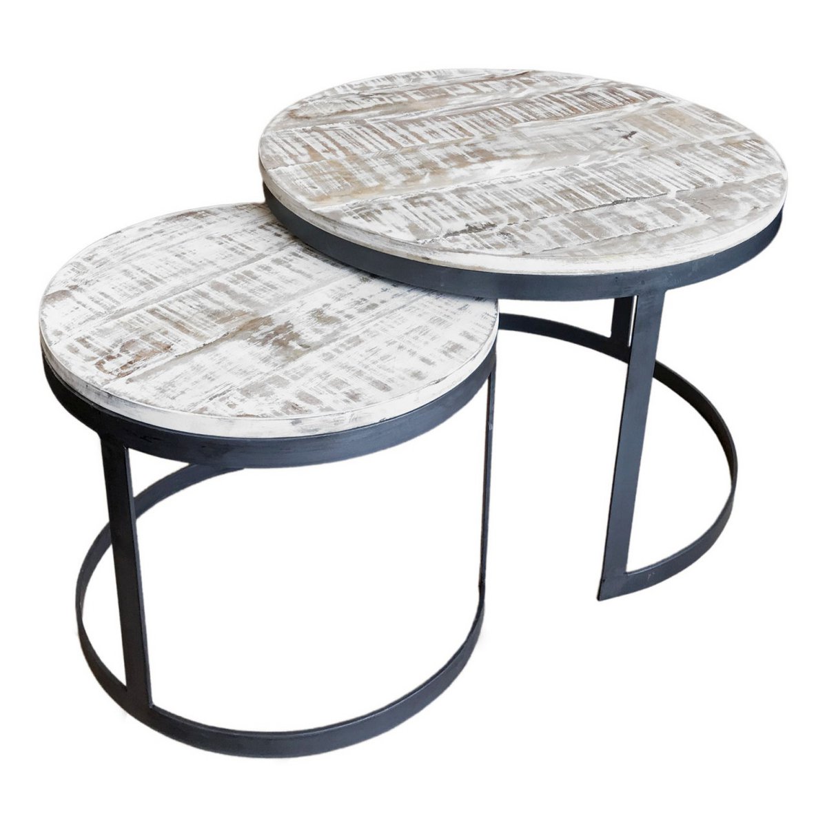 Salontafel set van 2 bijzettafel woonkamertafel rond Austin metalen frame antiek zilver of zwart