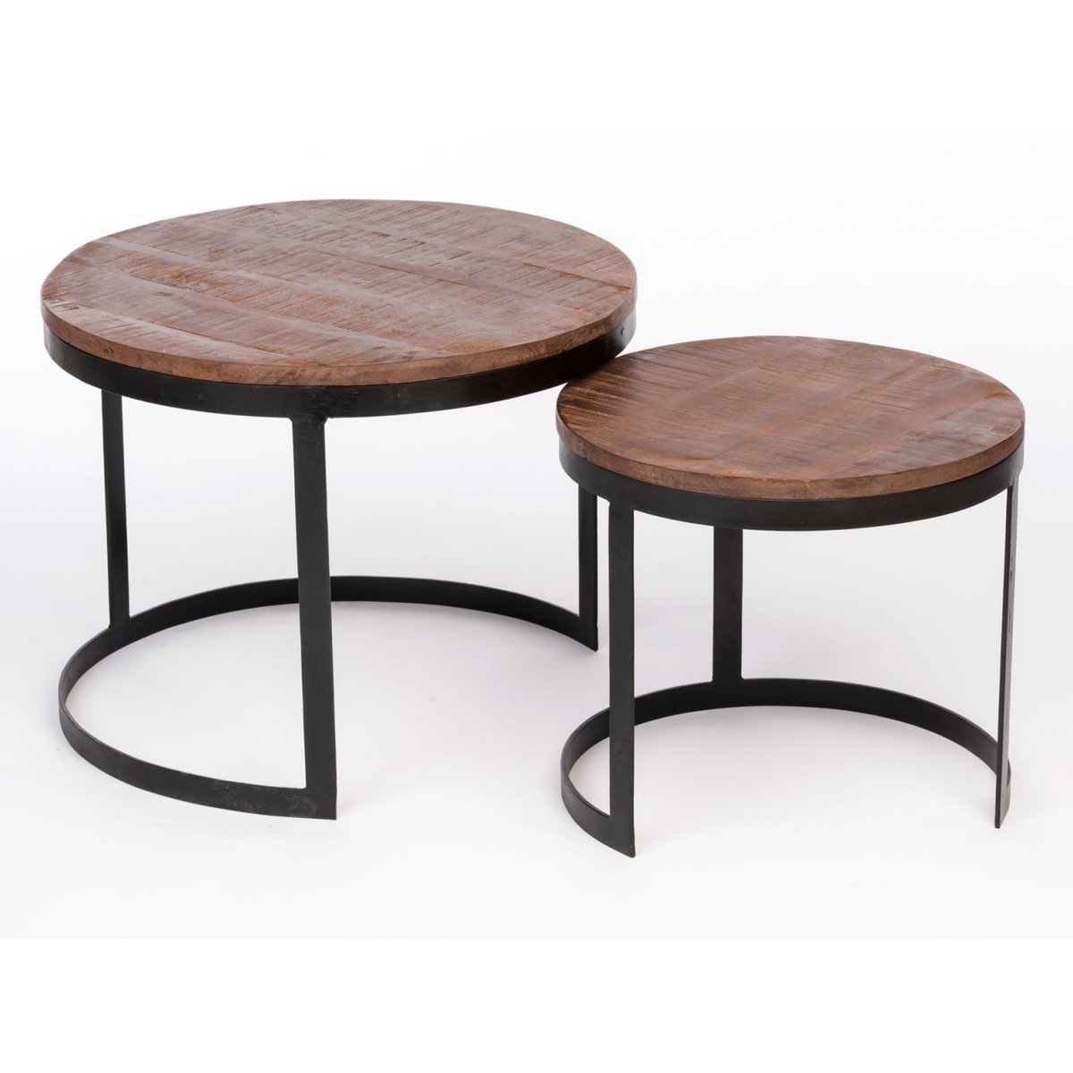 Salontafel set van 2 bijzettafel woonkamertafel rond Austin metalen frame antiek zilver of zwart