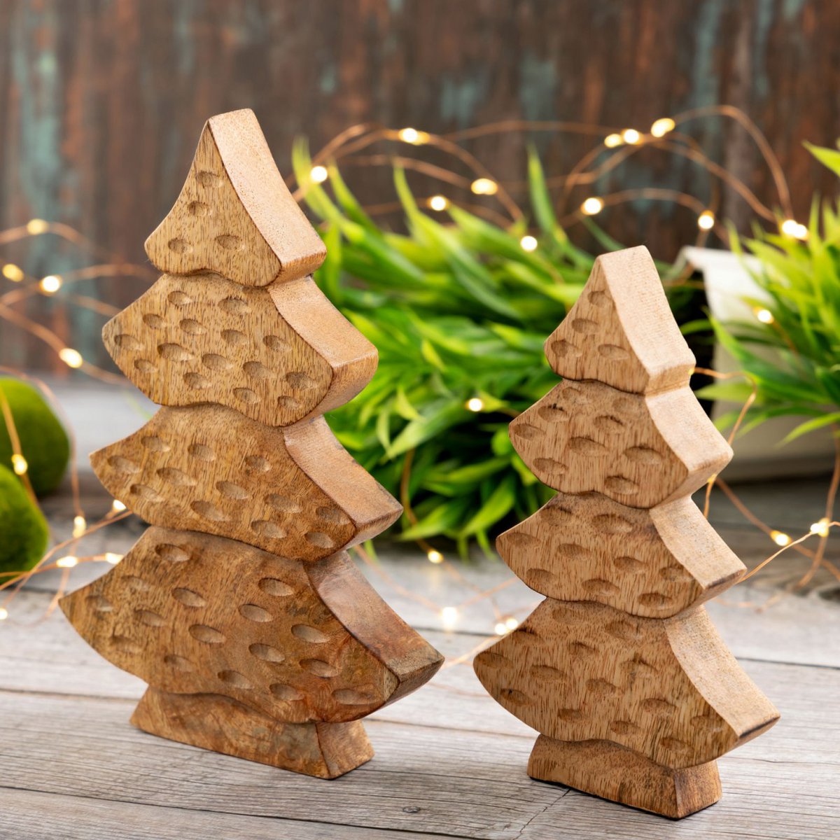 Decof Figuur Tree 2er Set houten figuur H23/20 cm hoofddoos 16-delige kerstdecoratie mango hout