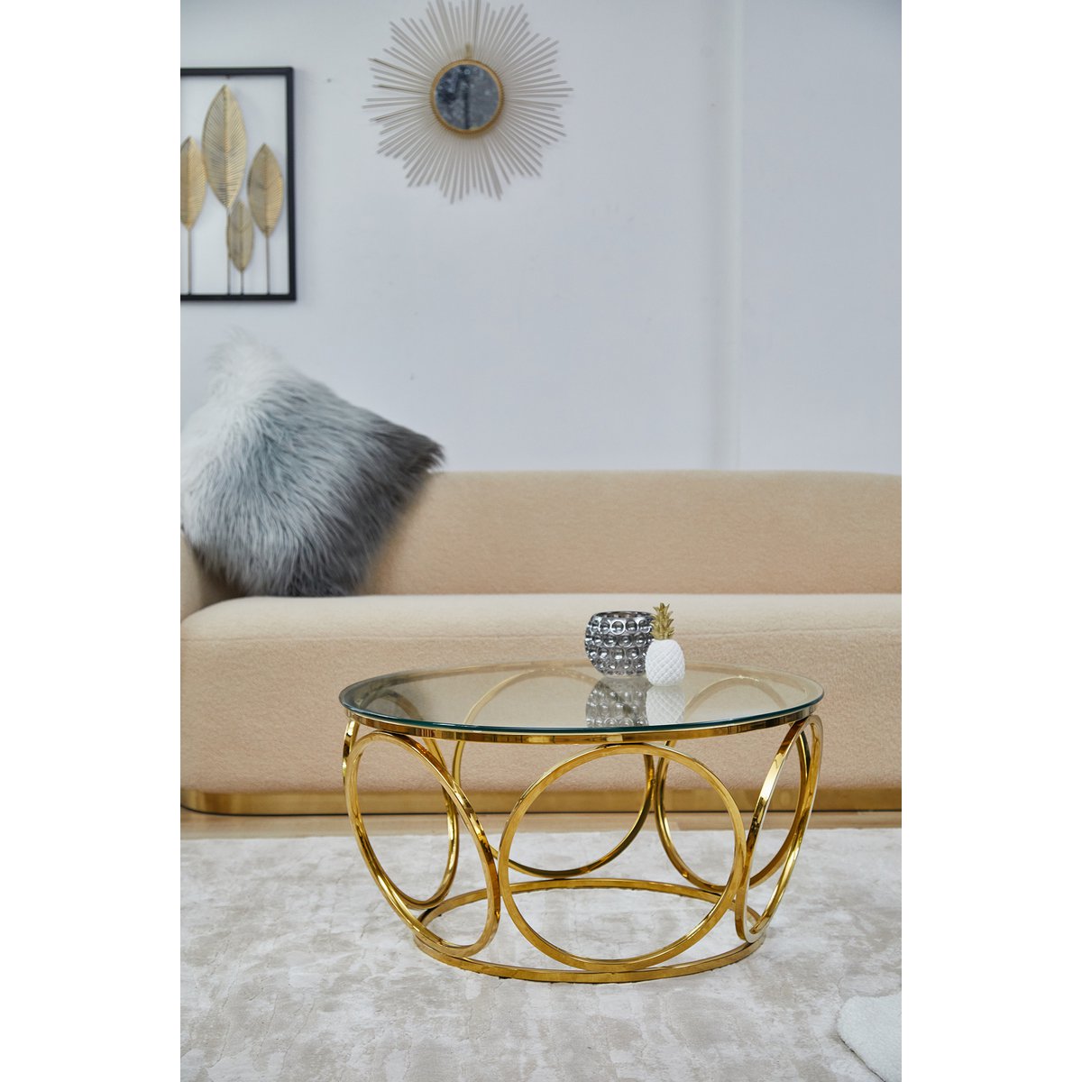 Salontafel Ø 80 cm goud/helder glas