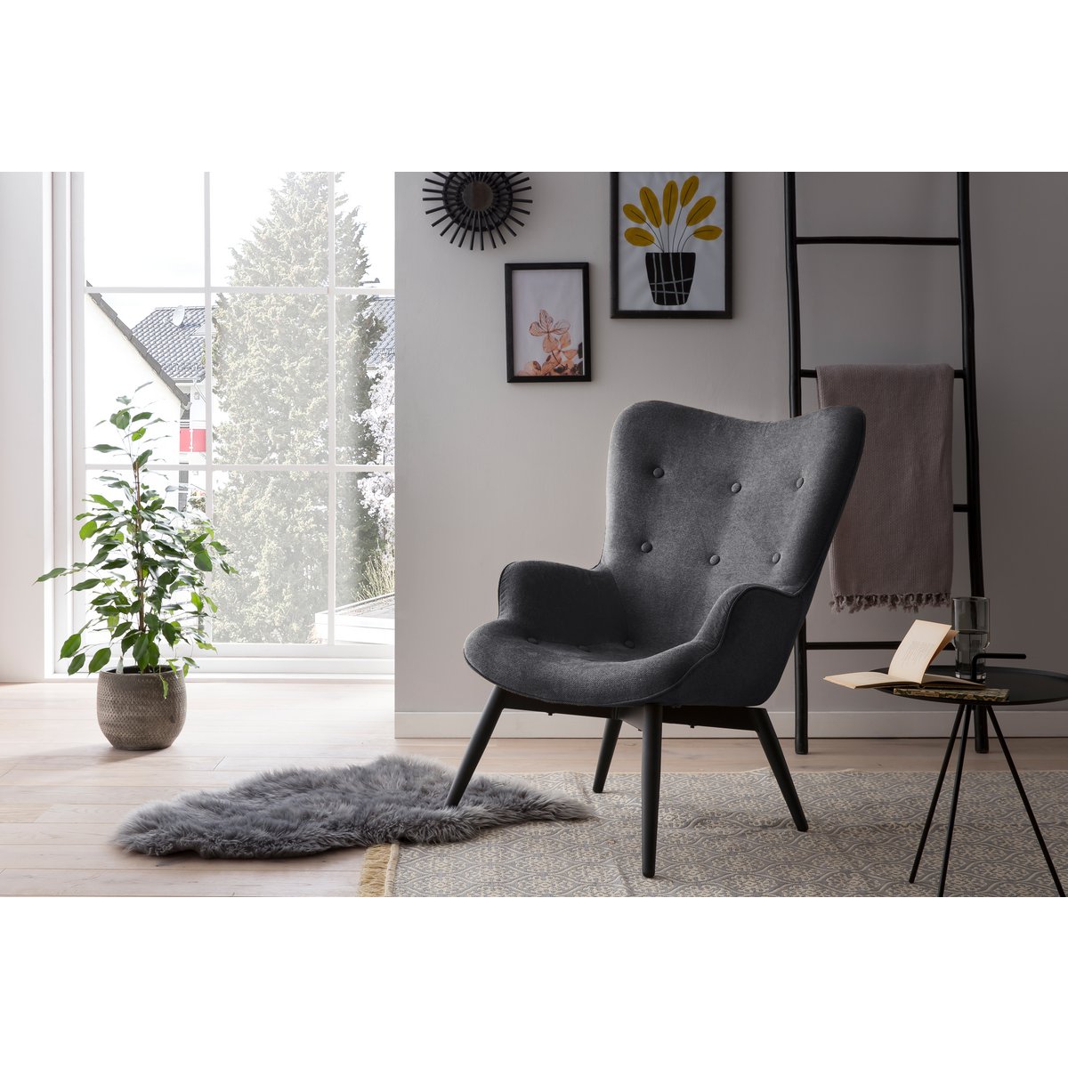 Fauteuil donkergrijze structuurstof