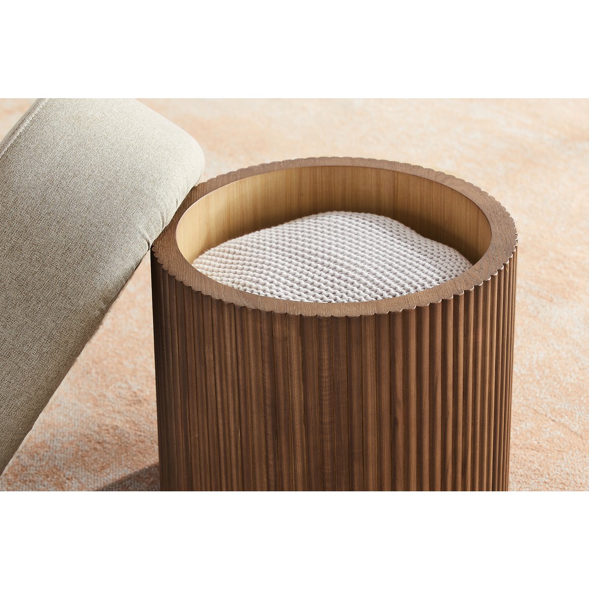 Stoel pouf met opbergruimte Ø 50 cm walnoot/bruin