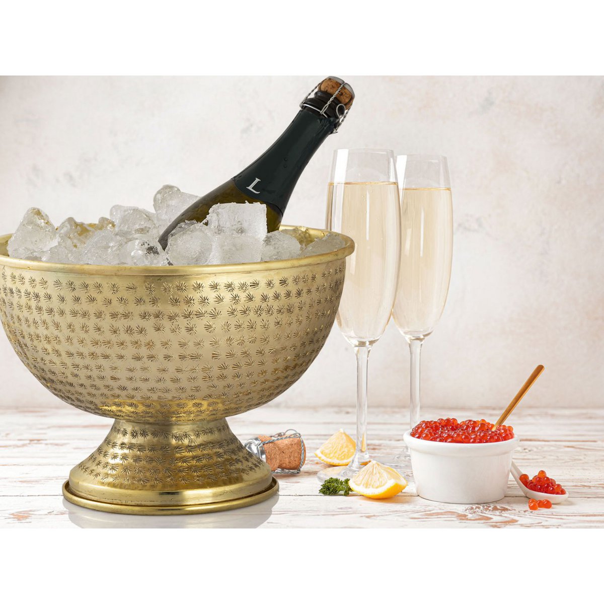 Fleskoeler wijnkoeler 4-delige metaal Ø 29 cm champagne koeler ronde zilveren goud ijs skyhears champagne