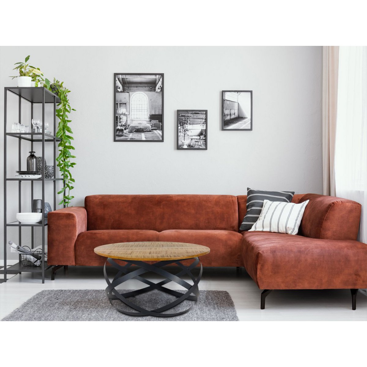 Bijzettafel salontafel rond woonkamer orbit metalen frame zwart