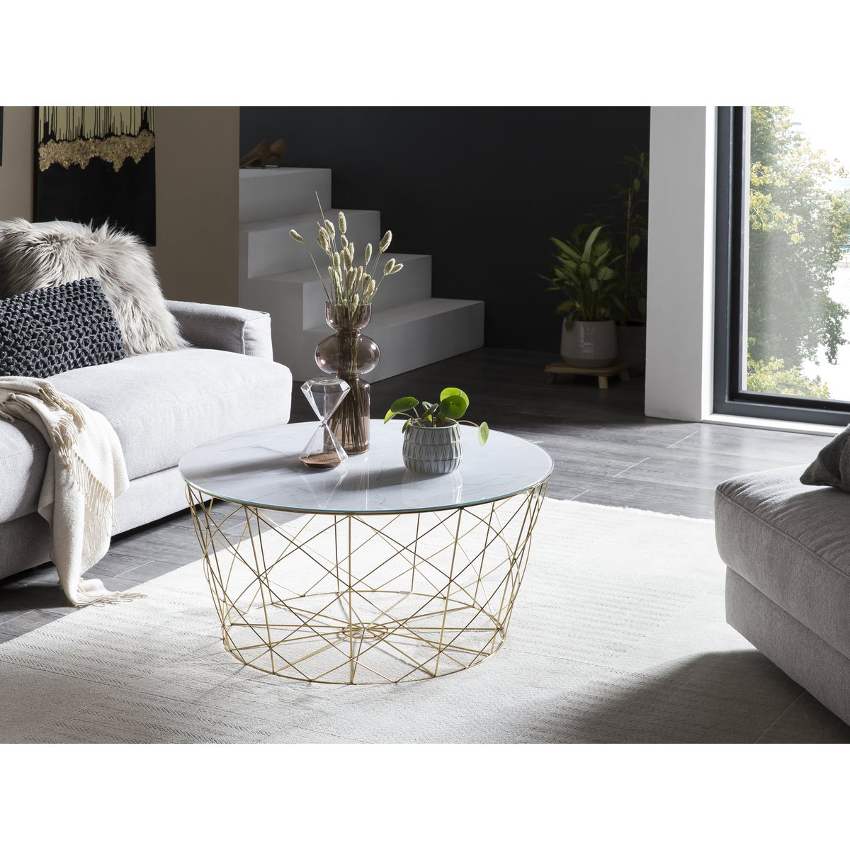 Salontafel met metalen mand Ø 80 cm