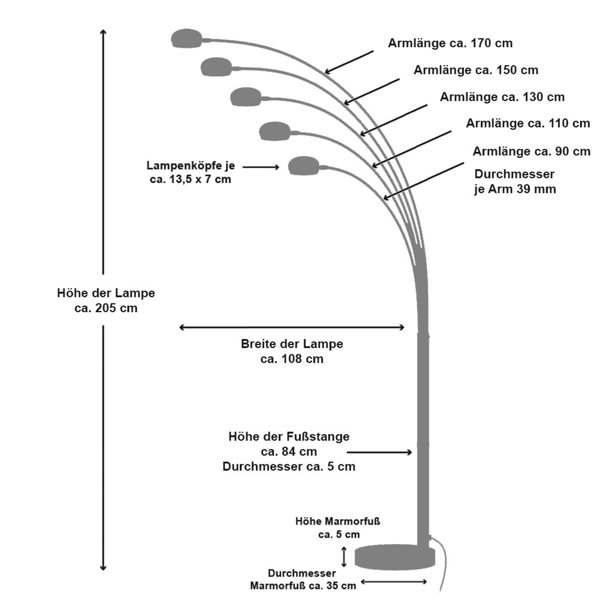 Five Fingers 210 cm wit glas, marmer
