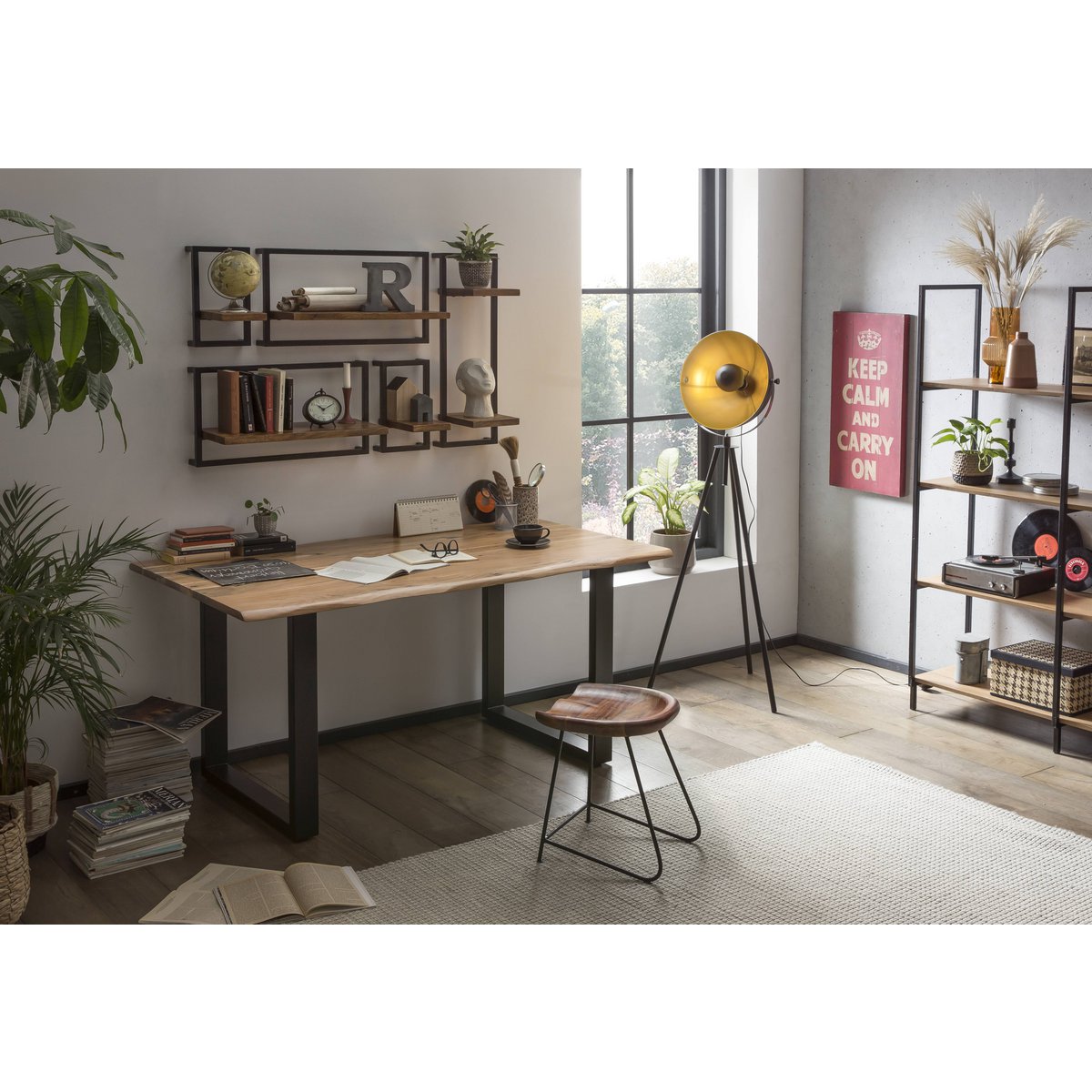 Tafel 140 x 80 cm, naturel blad, zwart frame