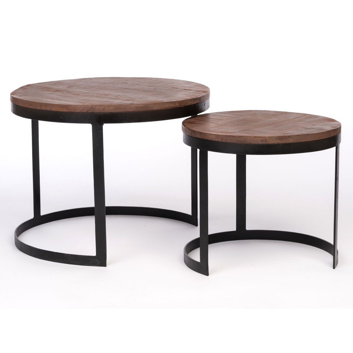 Salontafel set van 2 bijzettafel woonkamertafel rond Austin metalen frame antiek zilver of zwart