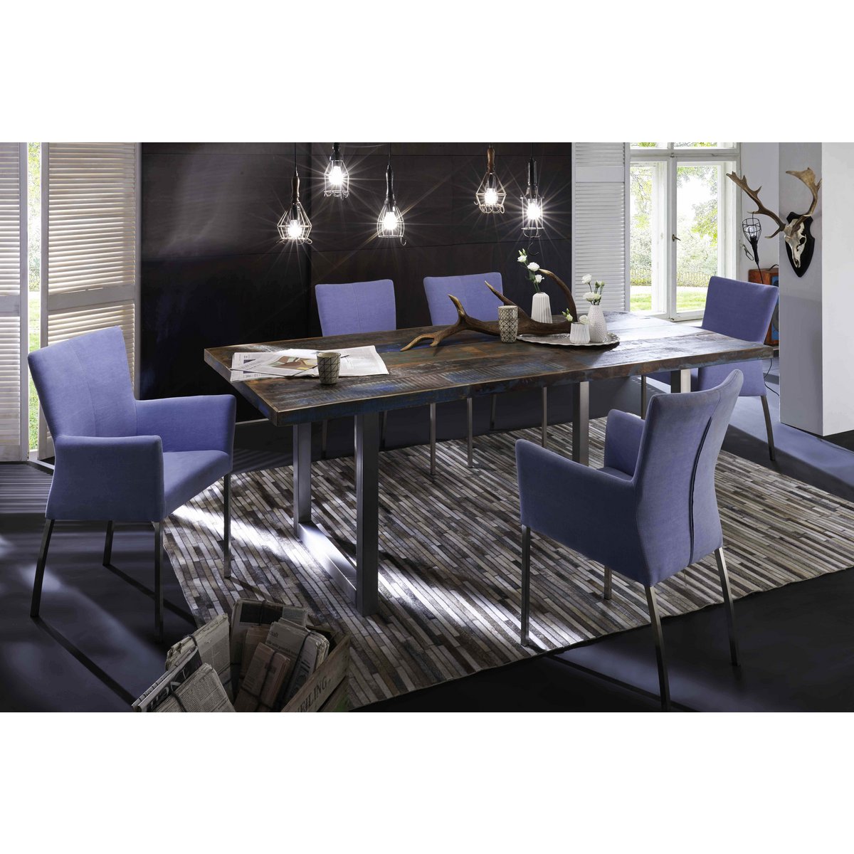 Tafel 160x85 cm, kleurrijk hergebruikt hout