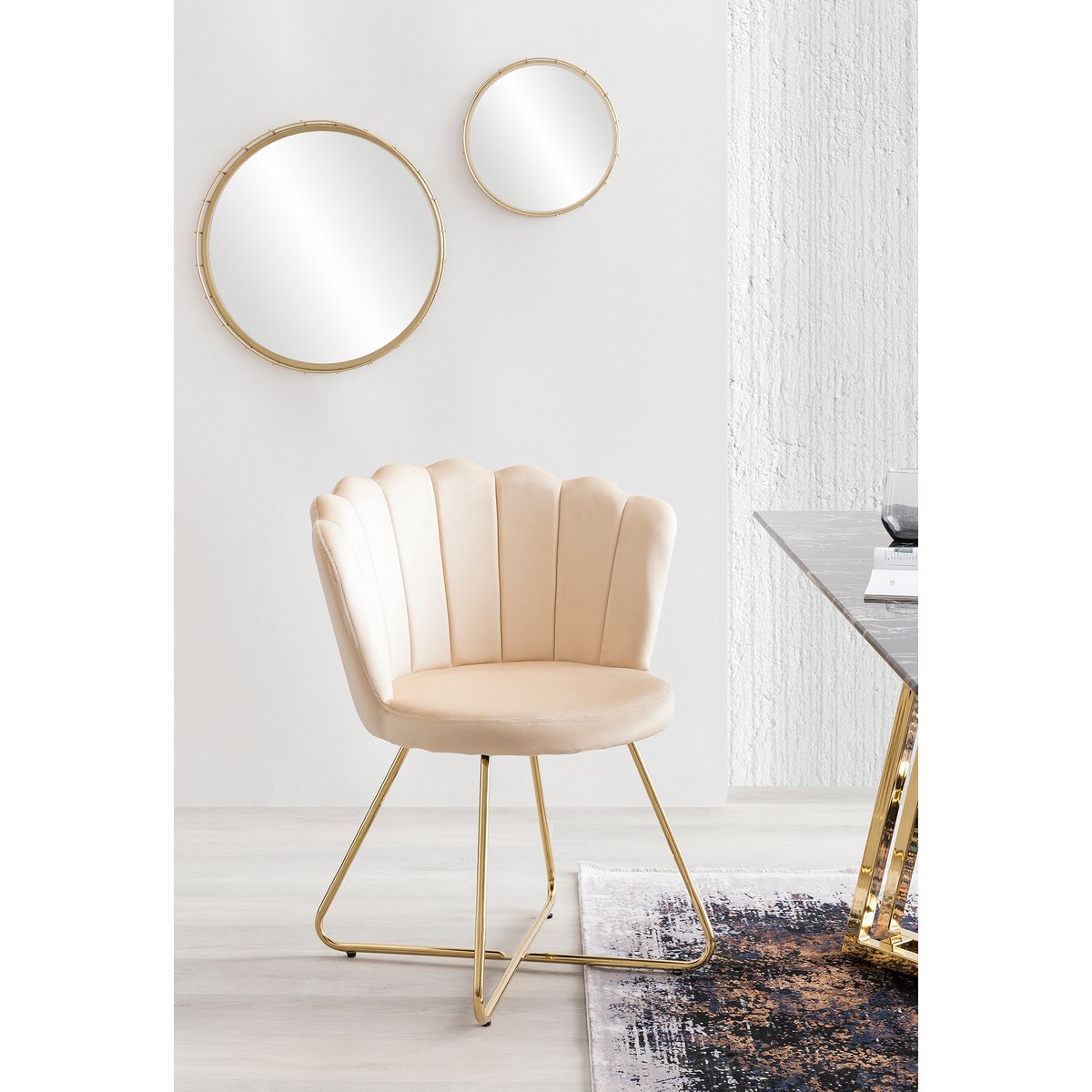 Fluwelen schelpstoelenset van 2 beige