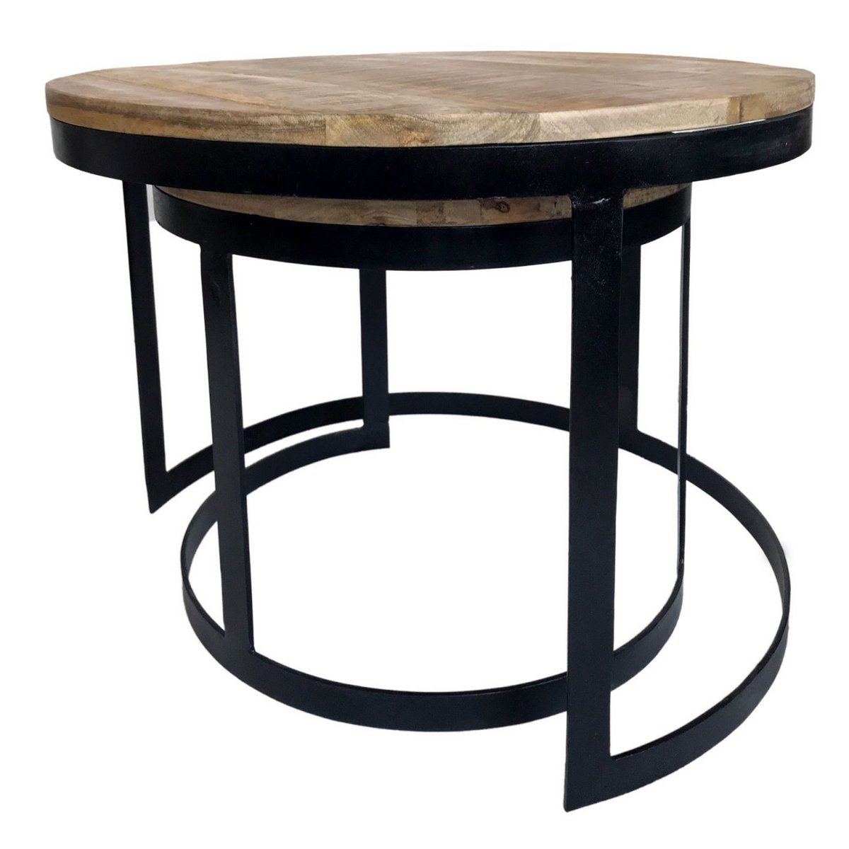 Salontafel set van 2 bijzettafel woonkamertafel rond Austin metalen frame antiek zilver of zwart