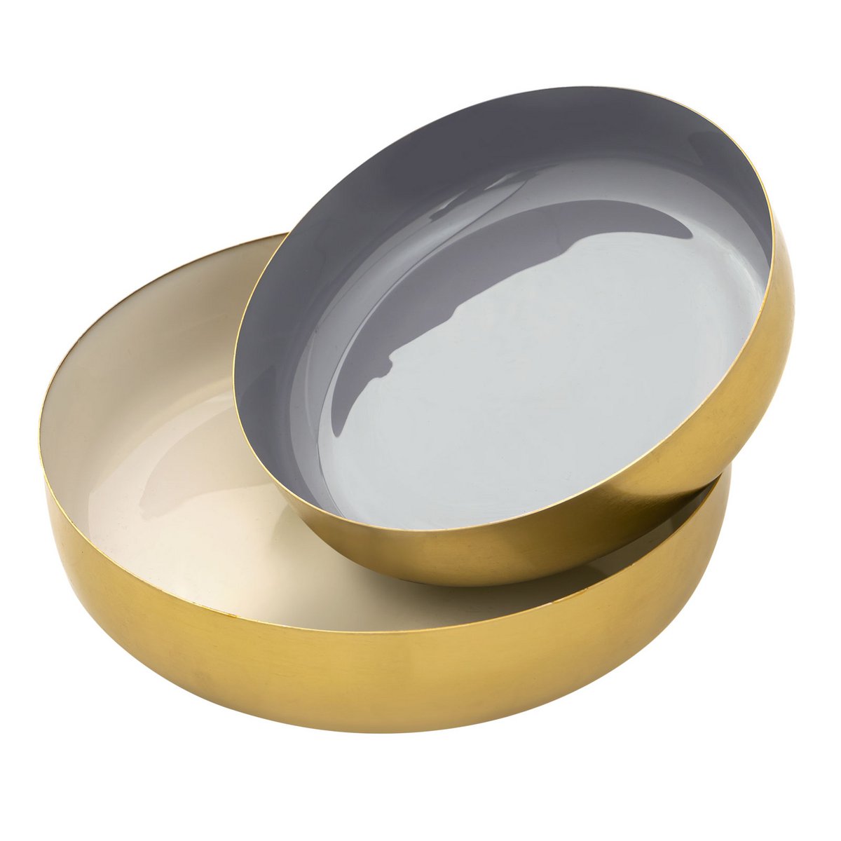 Sierschaal, set van 2, rond, ø 22/18 cm Glam snackschaal, hoogwaardig metaal, binnenzijde goud en email