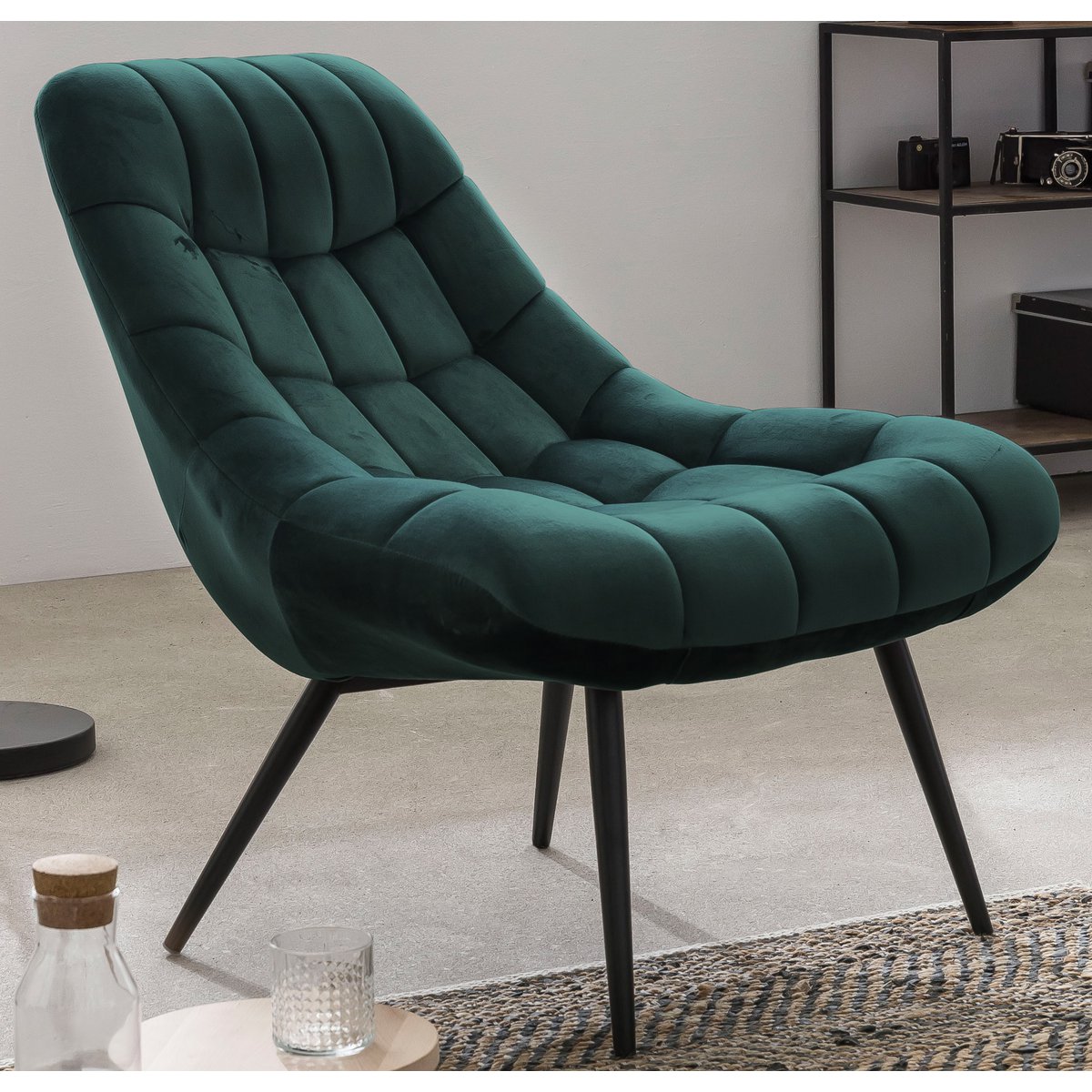 Fauteuil XXL fluweel groen metaal zwart