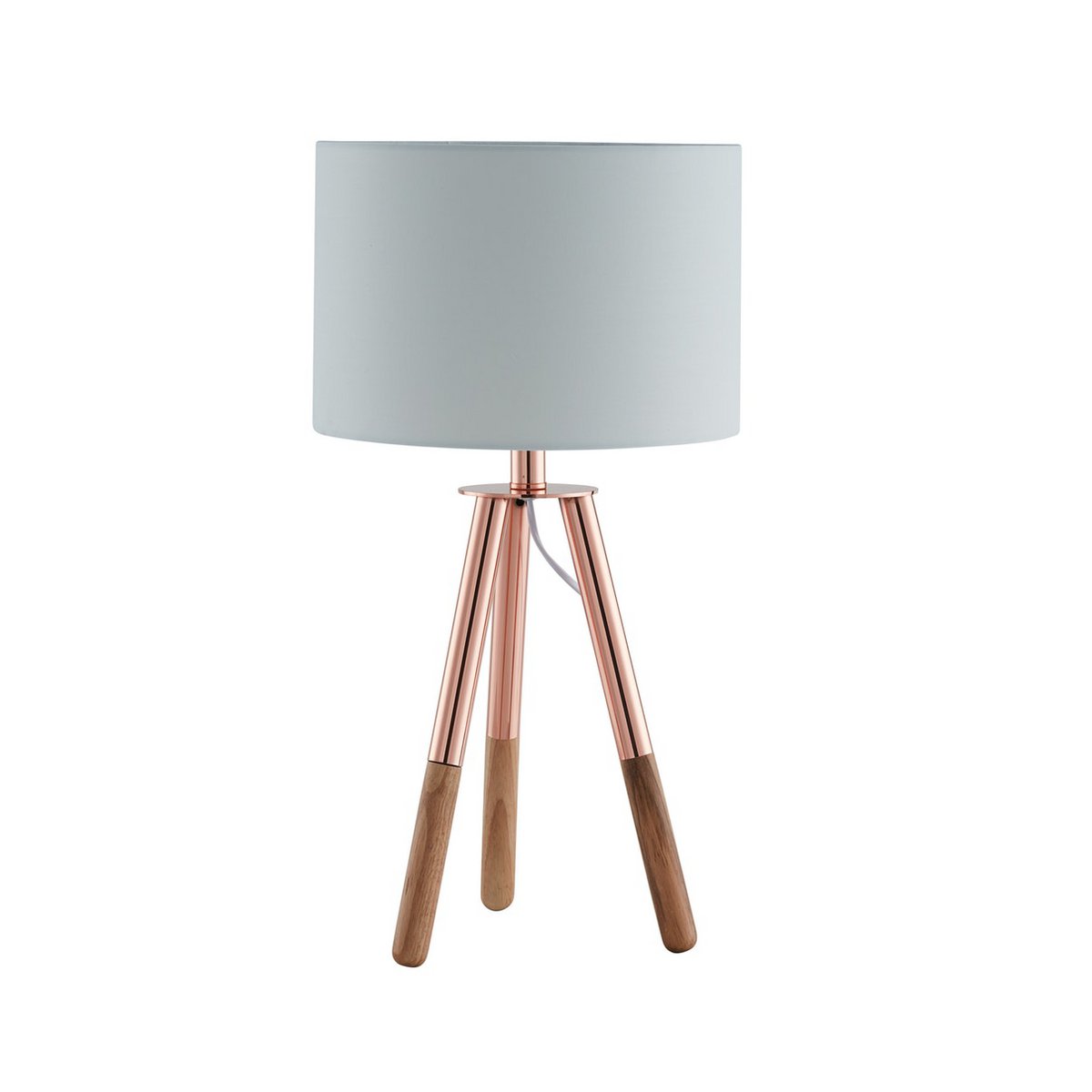 Tafellamp met houten frame en koper/eiken stoffen kap