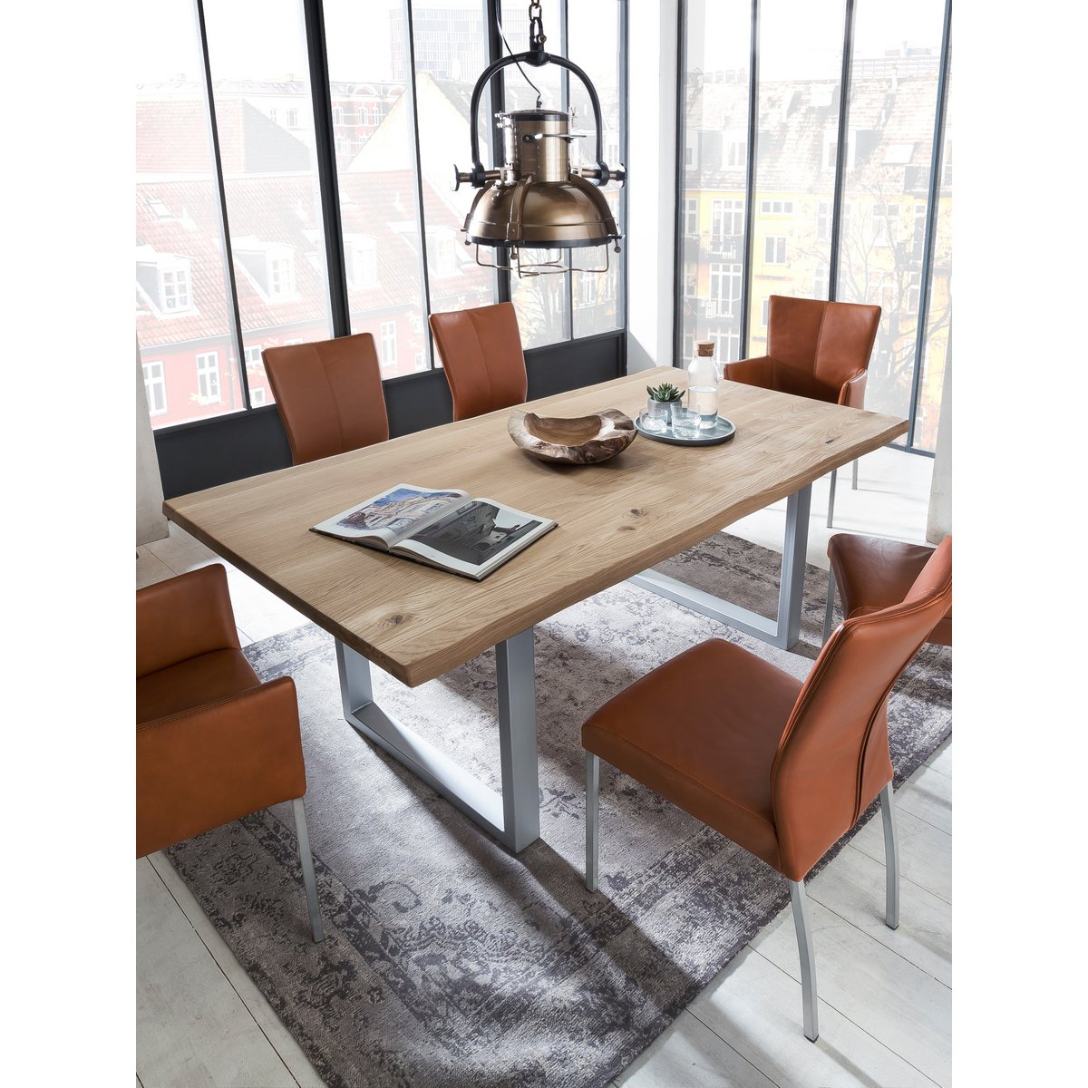 Tafel 200x100 cm, wilde eik, zilveren frame