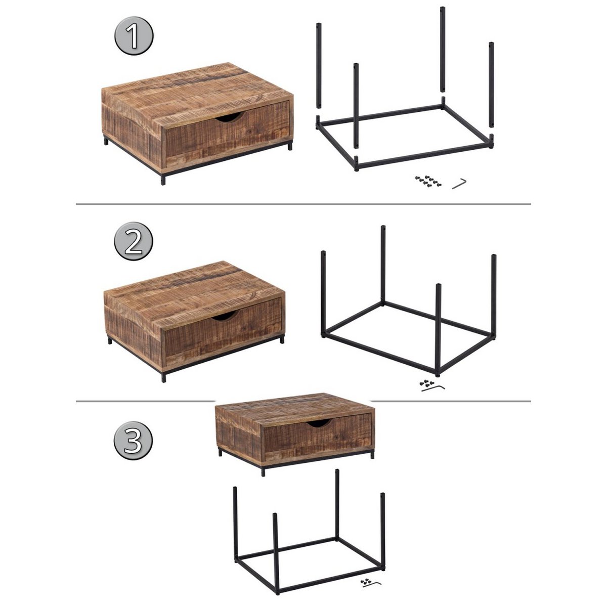 Nachtkast houten nachtkast 45x45x35cm nachtconsole maya bijzitter metalen frame