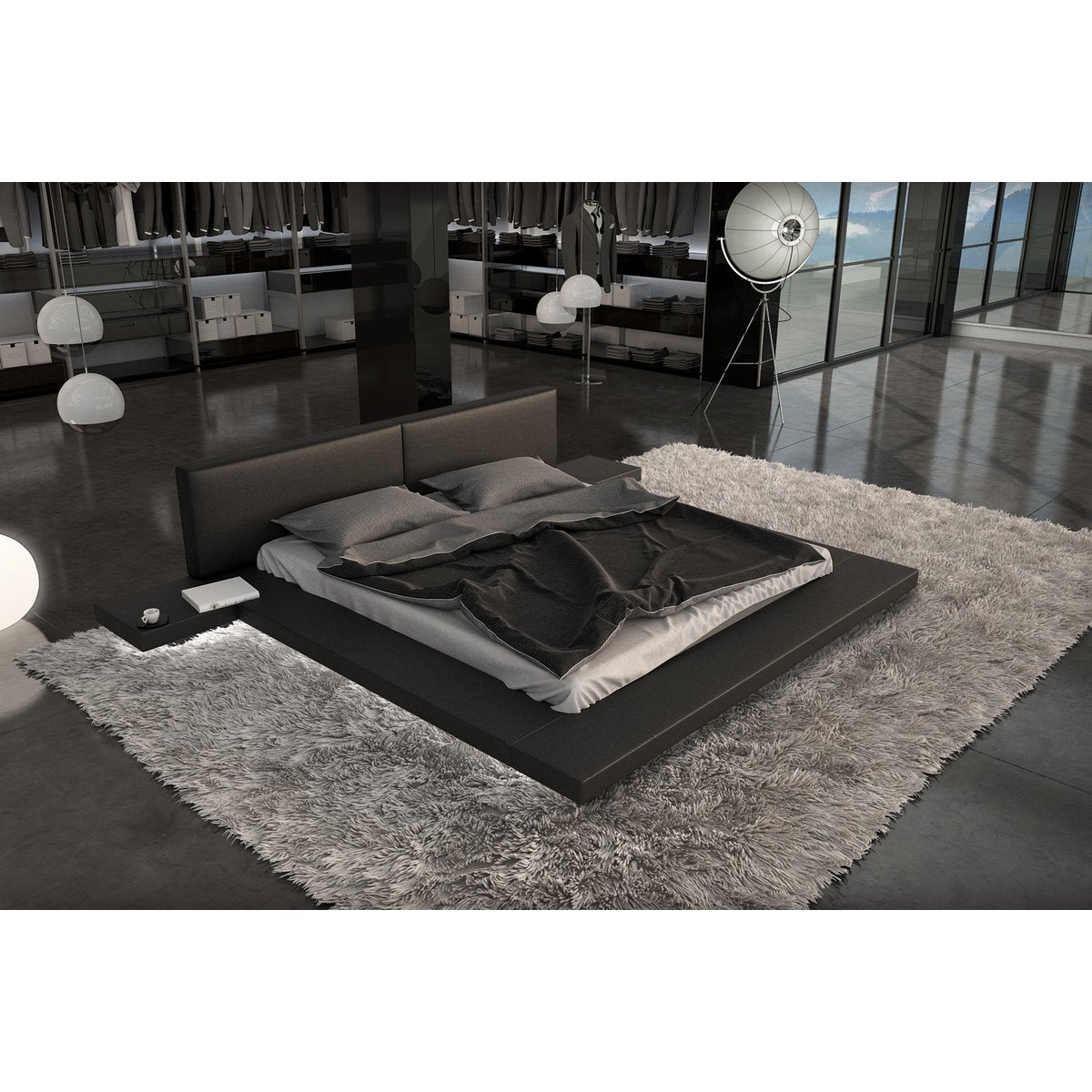Gestoffeerd bed 140x200 cm zwart kunstleerlook