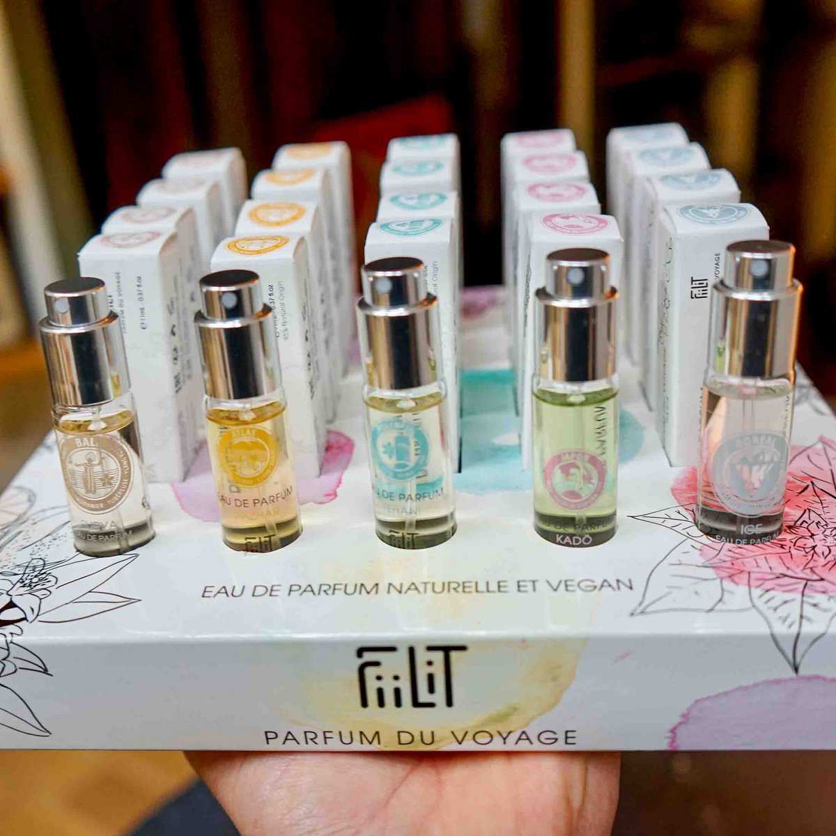 Présentoir 5 eaux de parfum best-sellers 11mL avec testeurs