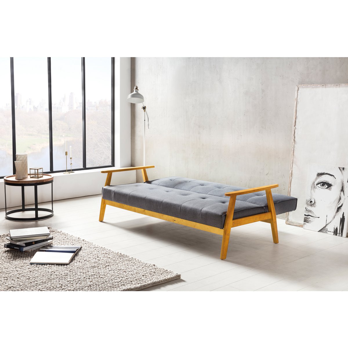 Slaapbank 190x85x81 cm donkergrijs geweven stof