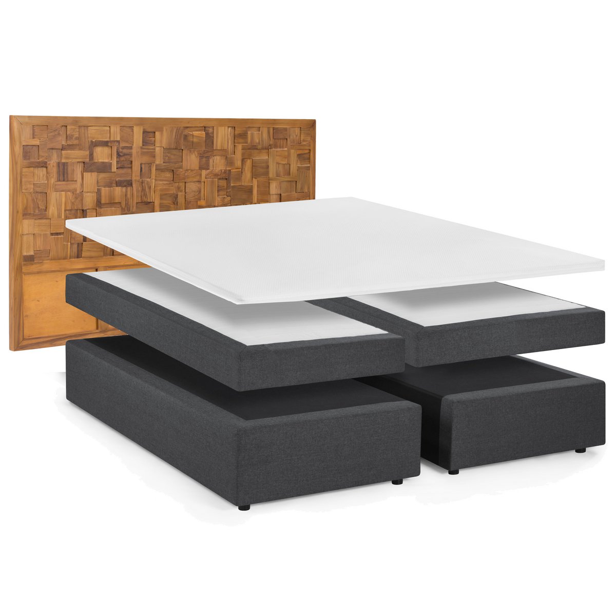 Boxspringbed met houten mozaïek hoofdbord