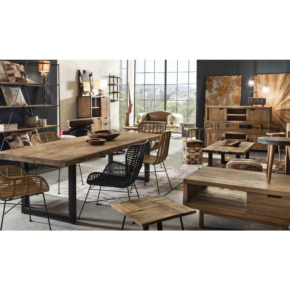 Tafel 220x100 cm, gerecycled natuurlijk teakhout