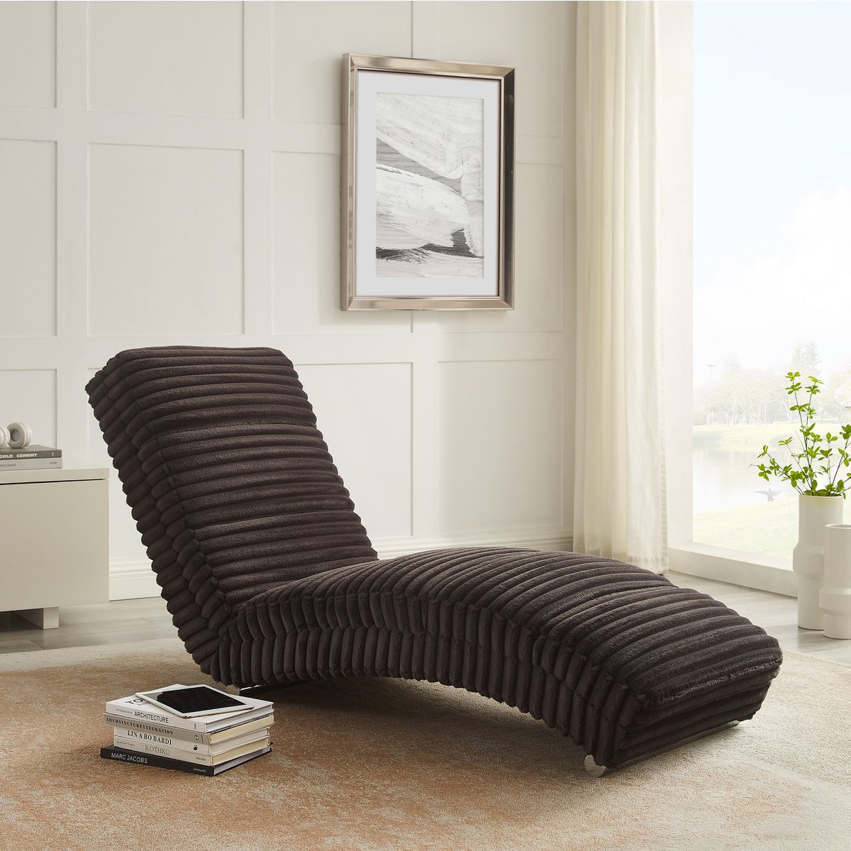 Chaise longue pluche corduroy zwart