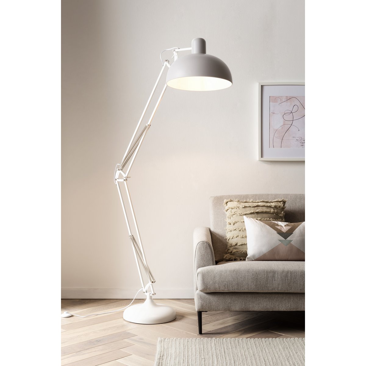 Industriële vloerlamp wit verstelbaar