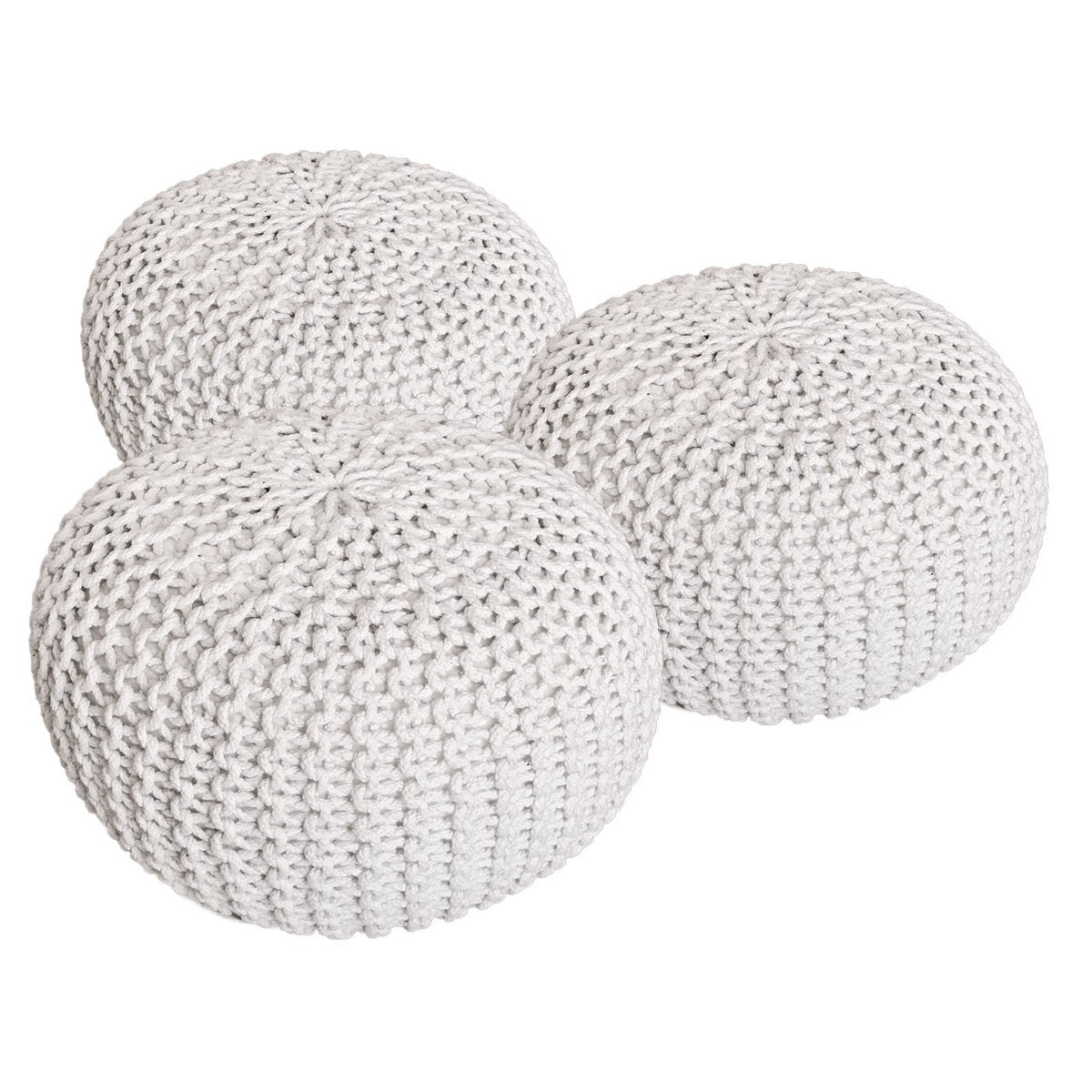 Pouf Set 3 Stück Ø 55 cm Bodenkissen Strickhocker Sitzhocker Sitzkissen Hocker nachhaltig Grobstrick