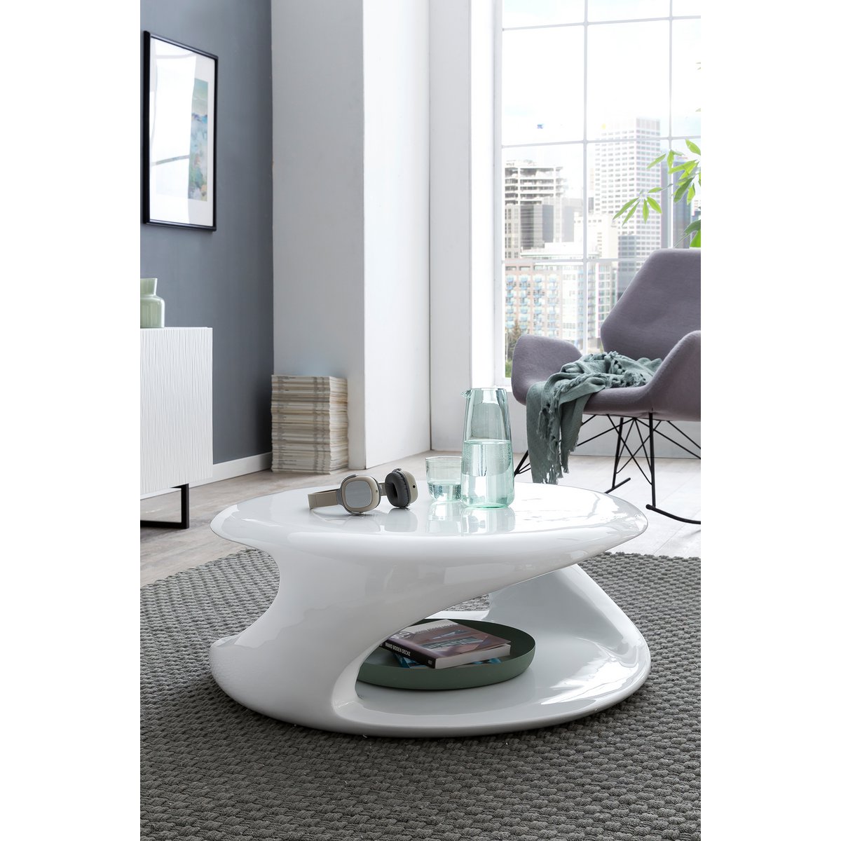 Salontafel 80x80x33 cm wit glasvezel