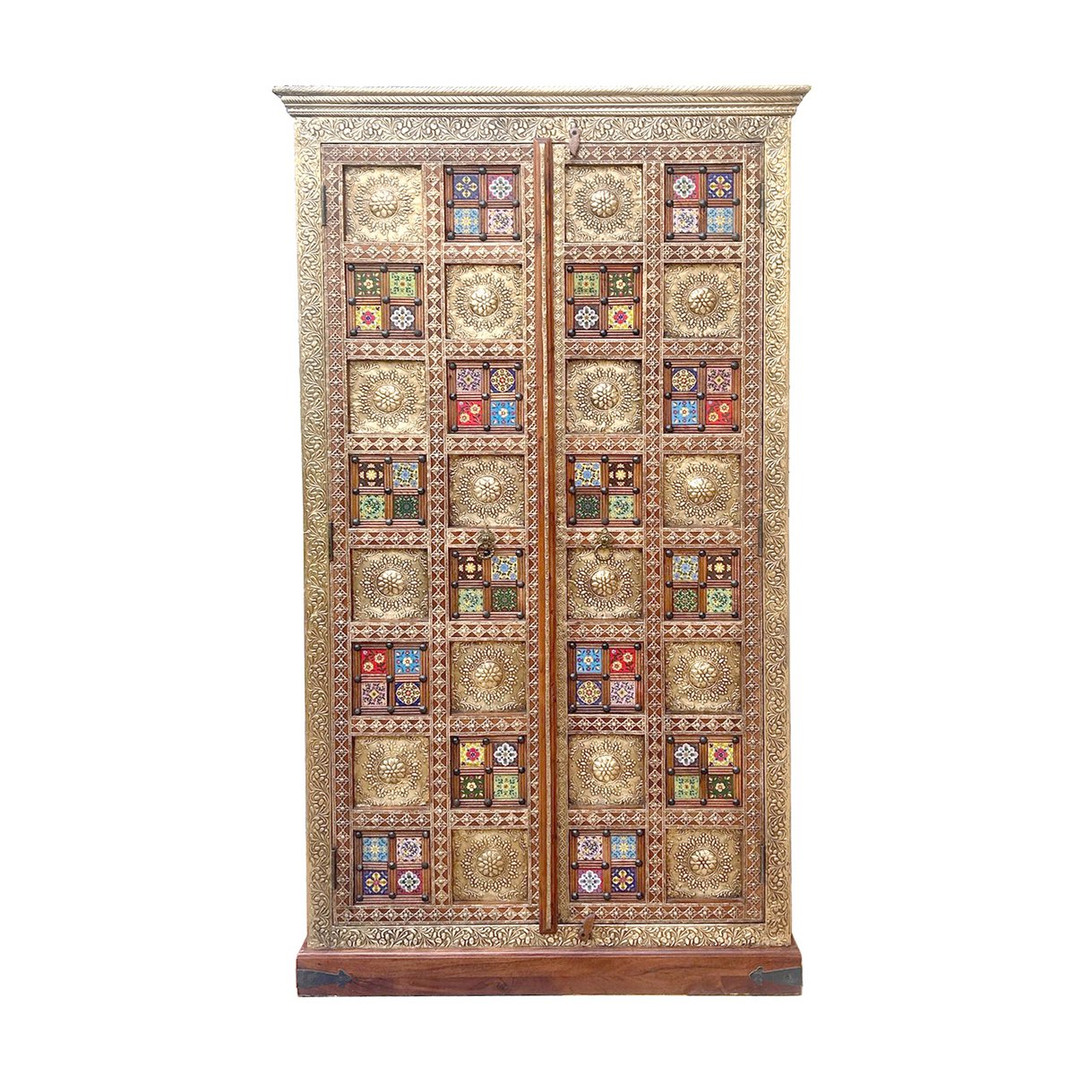 Kast met 2 deuren, acacia, metaal, kleurrijk