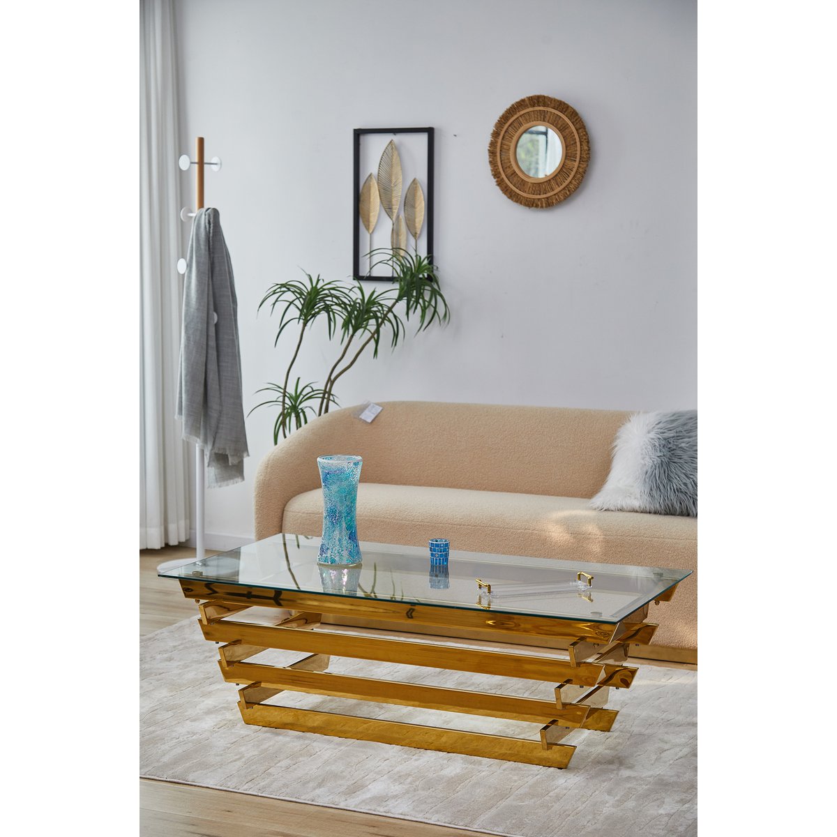 Salontafel 130x70 cm goud/helder glas