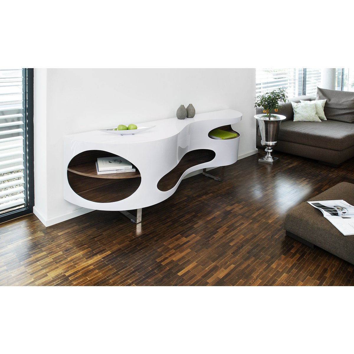 Dressoir 200x50x75 cm wit/walnoot