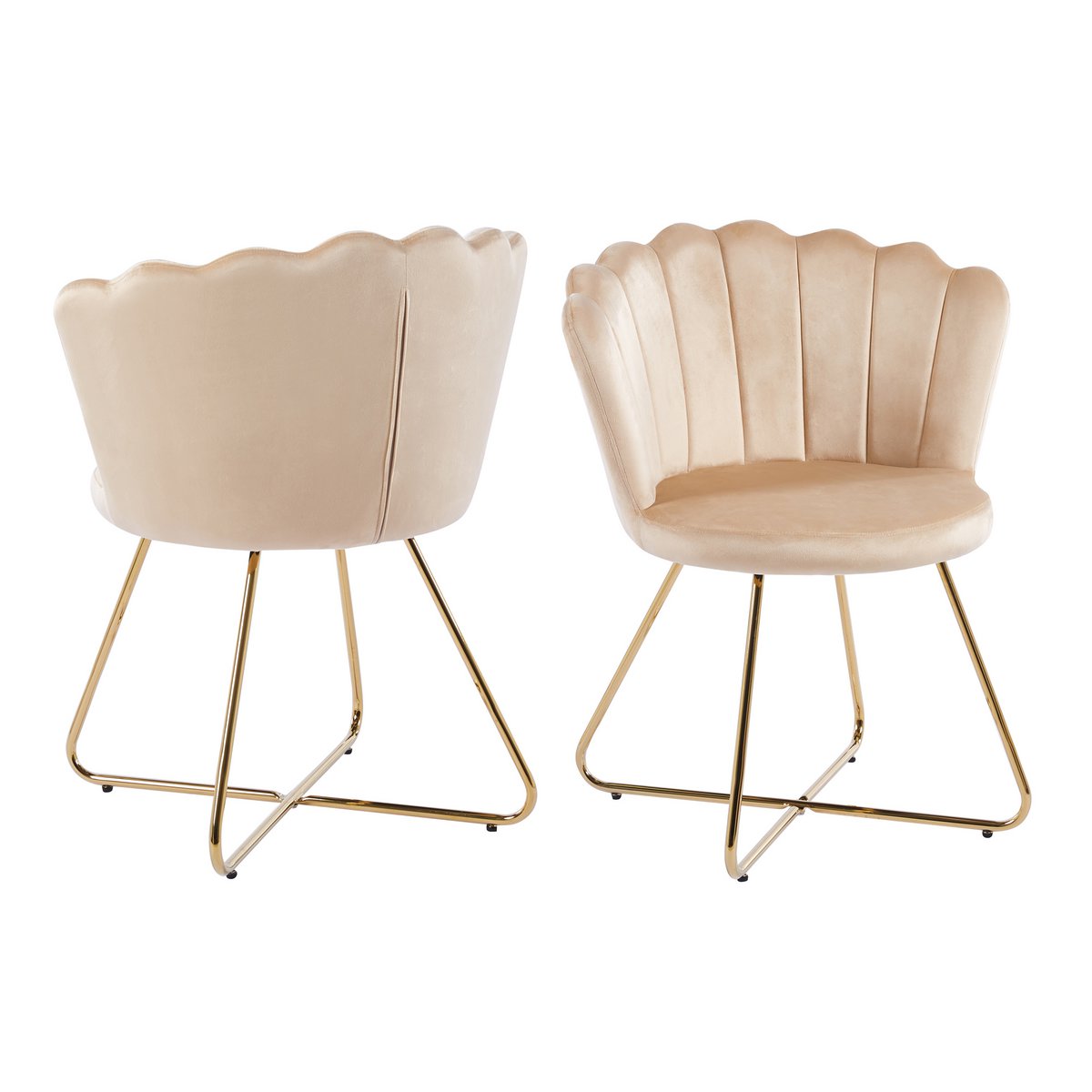 Fluwelen schelpstoelenset van 2 beige