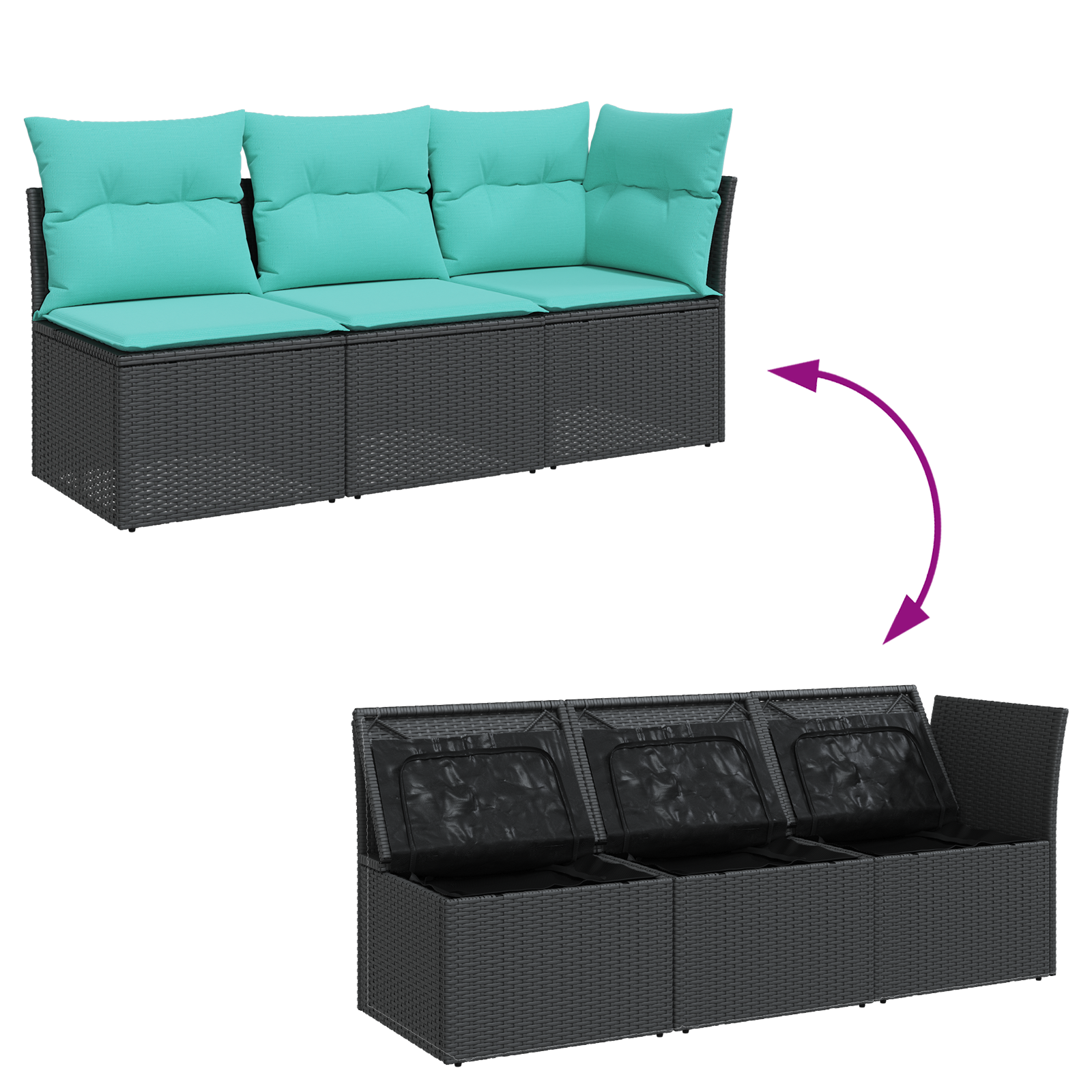 | Tuinbank | met kussen met opslag Zwart 172 x 62 x 69 cm Poly riet