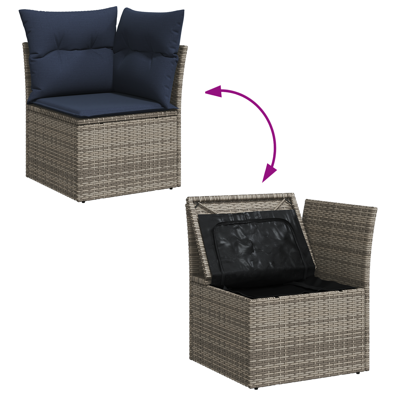 | Tuinbank | met kussen met opslag Grijs 62 x 62 x 69 cm Poly riet