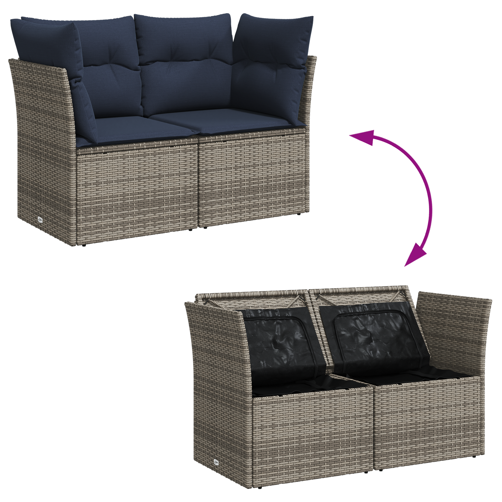 | Tuinbank | met kussen met opslag Grijs 124 x 62 x 69 cm Poly riet