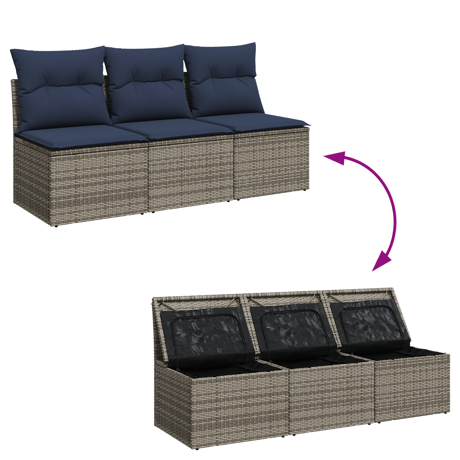 | Tuinbank | met kussen met opslag Grijs 165 x 62 x 69 cm Poly riet