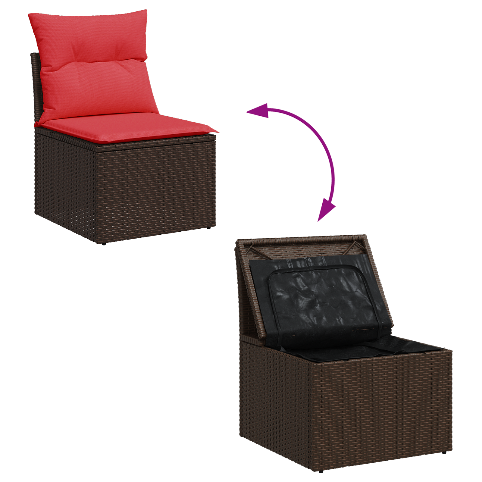 | Tuinbank | met kussen met opslag Bruin 55 x 62 x 69 cm Poly riet