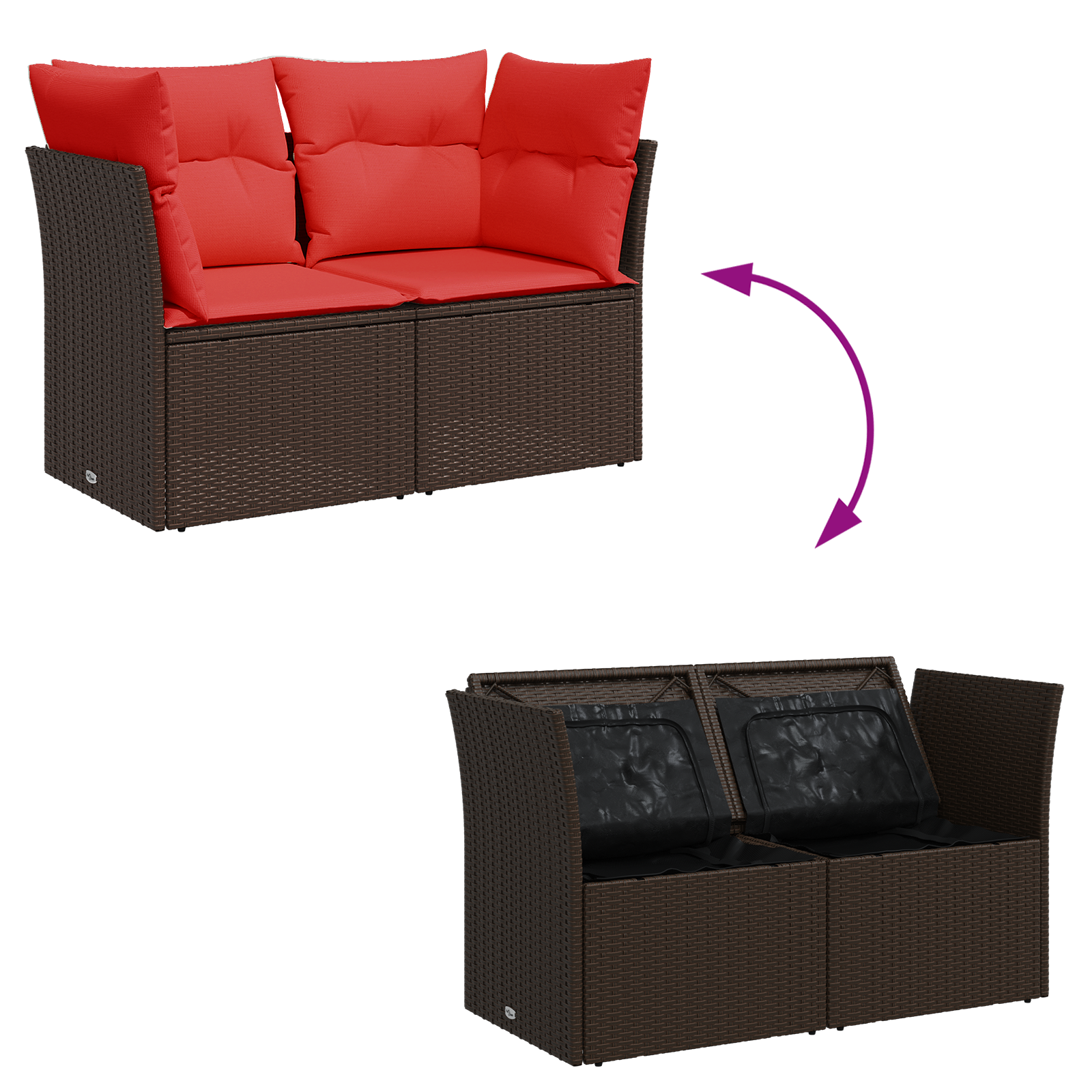 Tuinbank met kussens 2-zits poly rattan bruin