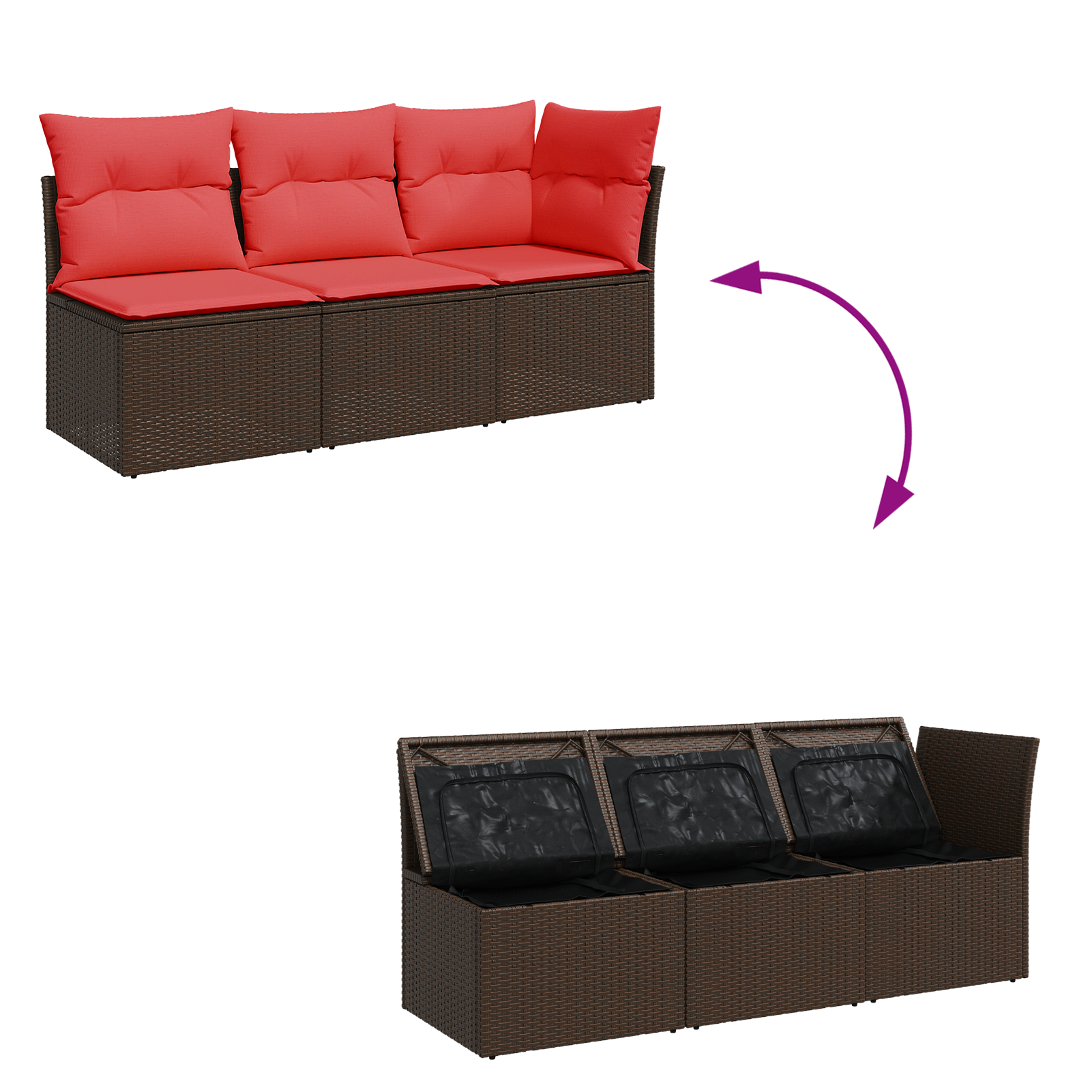 | Tuin Sofa | met kussen Bruin 172 x 62 x 69 cm Poly rattan
