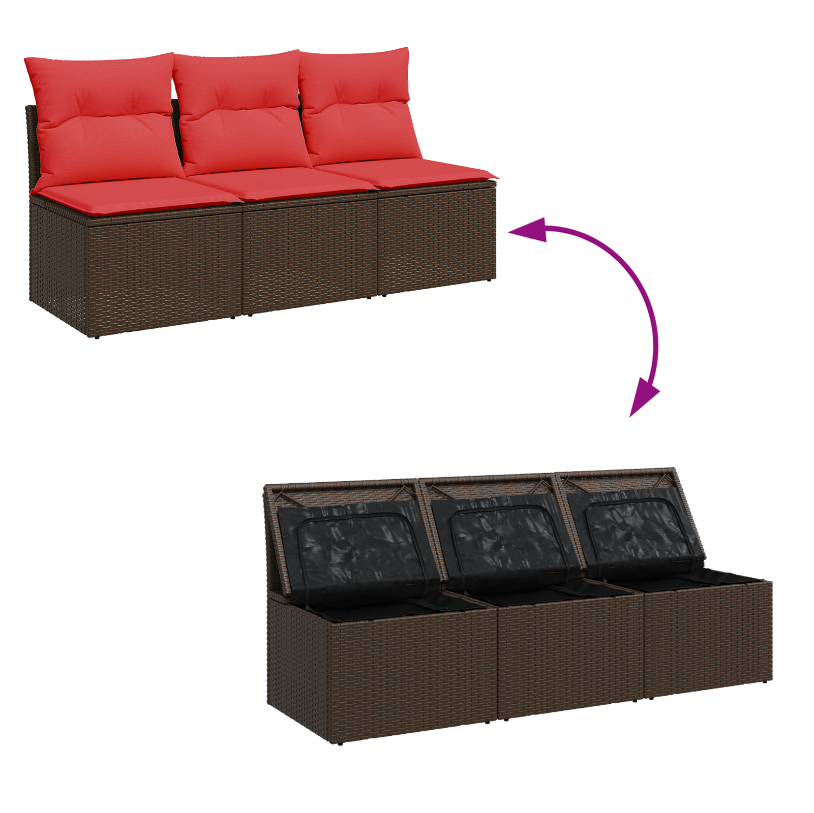 | Tuinbank | met kussen met opslag Bruin 165 x 62 x 69 cm Poly riet
