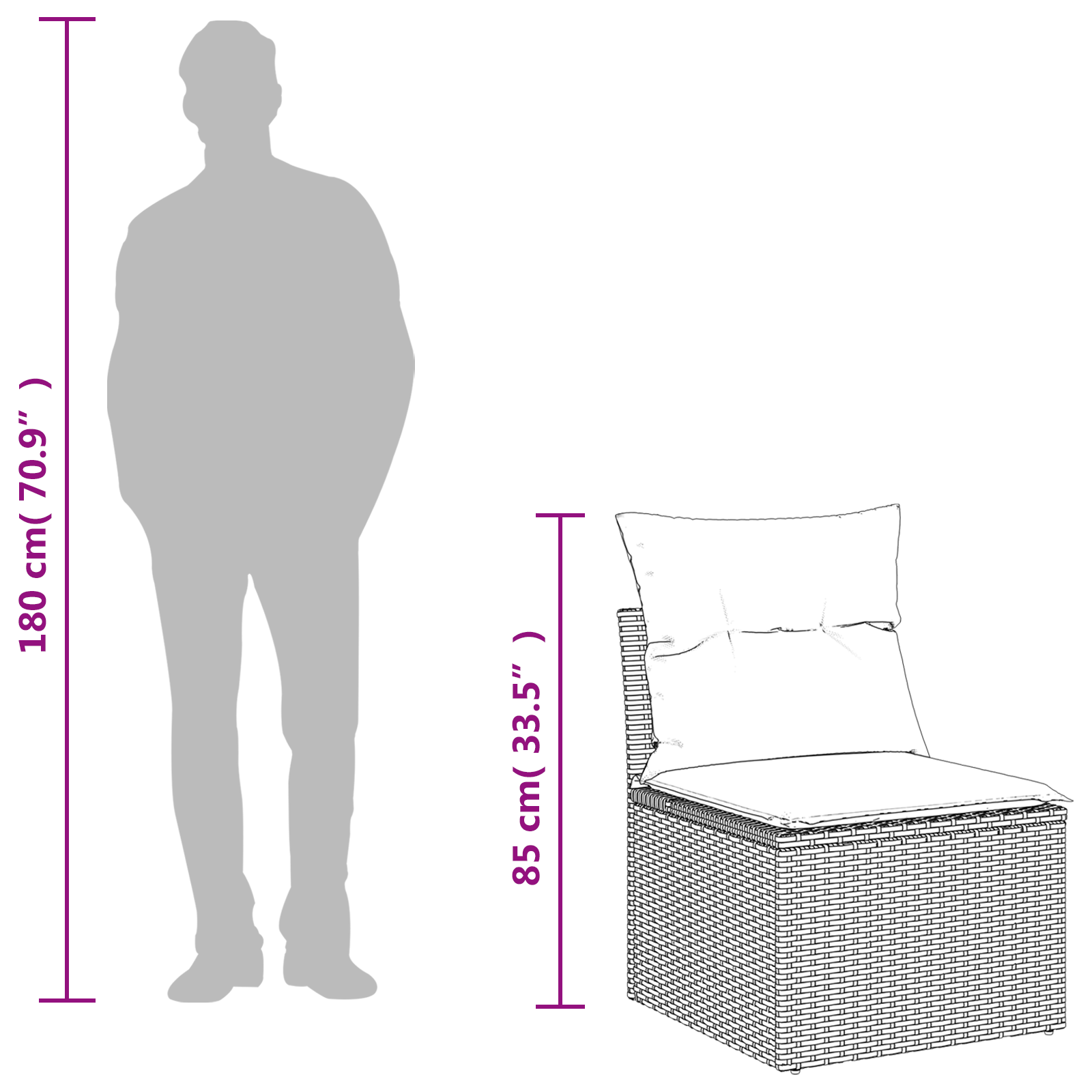 | Tuinbank | met kussen Grijs 55 x 62 x 69 cm poly rattan