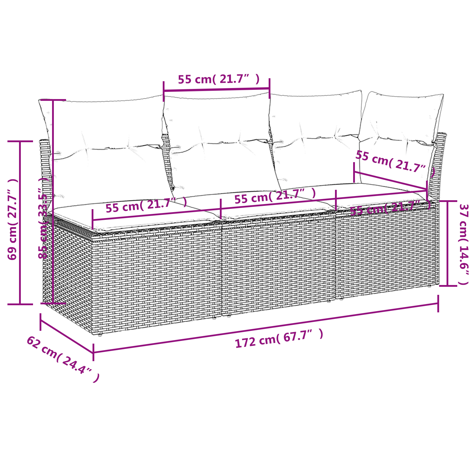 | Tuinbank | met kussen met opslag Zwart 172 x 62 x 69 cm Poly riet