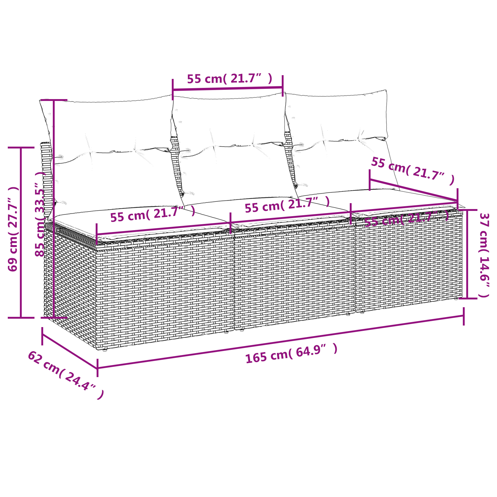 | Tuinbank | met kussen met opslag Zwart 165 x 62 x 69 cm Poly riet