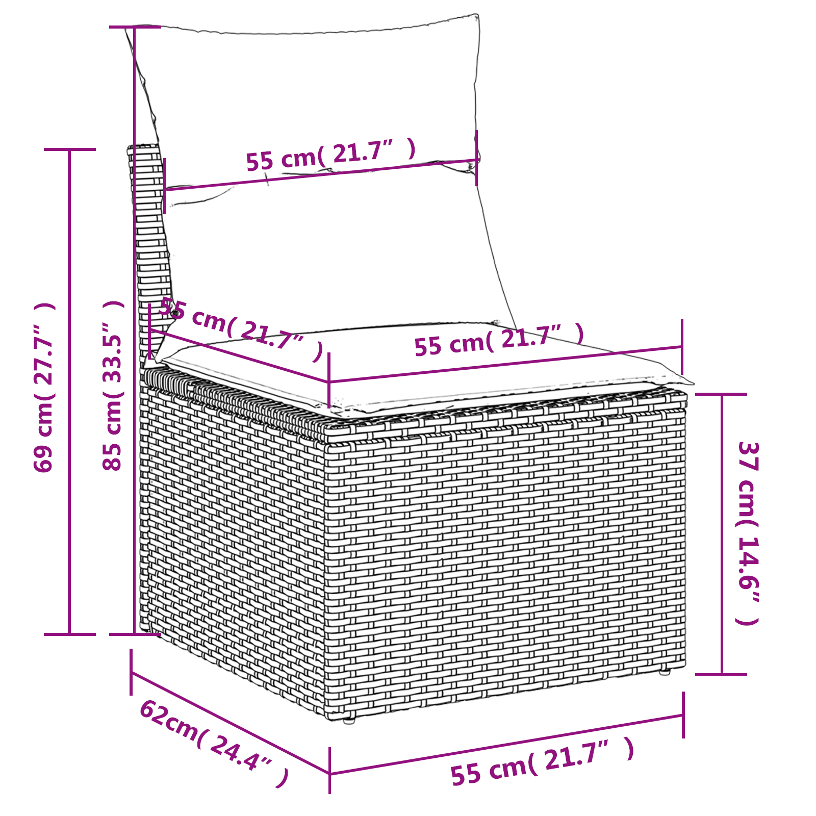 | Tuinbank | met kussen Grijs 55 x 62 x 69 cm poly rattan